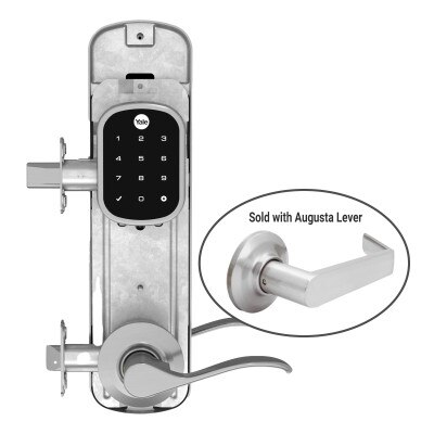 Yale Z-Wave Plus Assure Interconnected Key-Free Touchscreen Lockset, Augusta Lever, Right Handed, 5.5 In. Prep, Satin Nickel